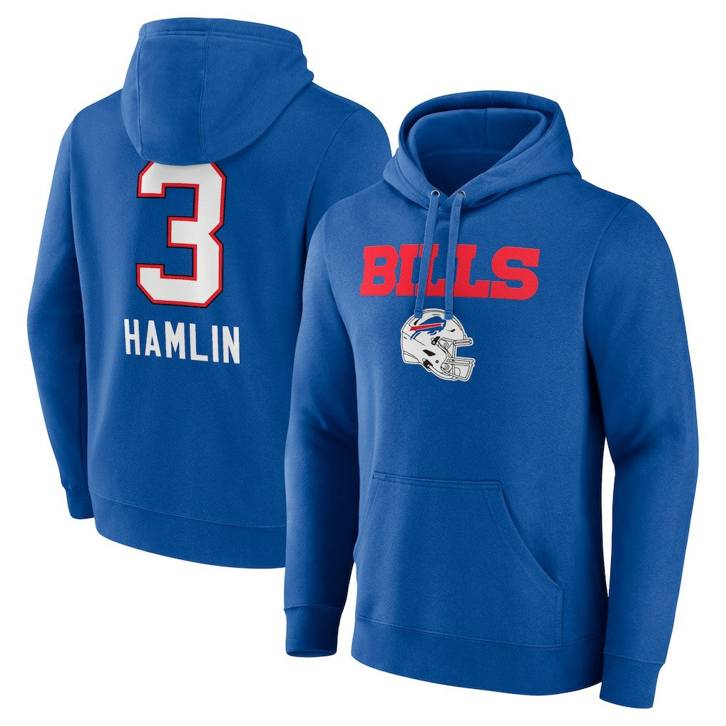Buffalo Bills Damar Hamlin  Team Wordmark Player Name & Number Pullover Hoodie | NFL Near me