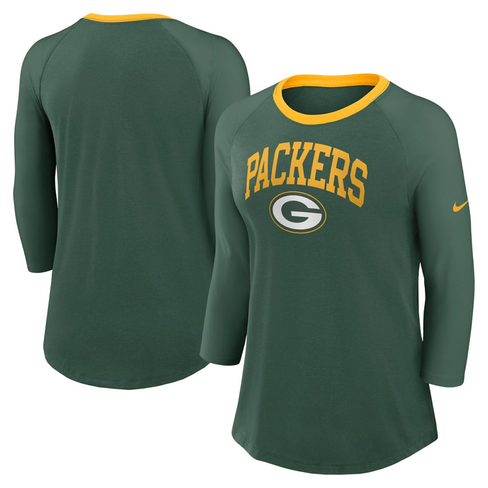 Green Bay Packers Women's 3/4 Sleeve Raglan Fashion Top | NFL Sale