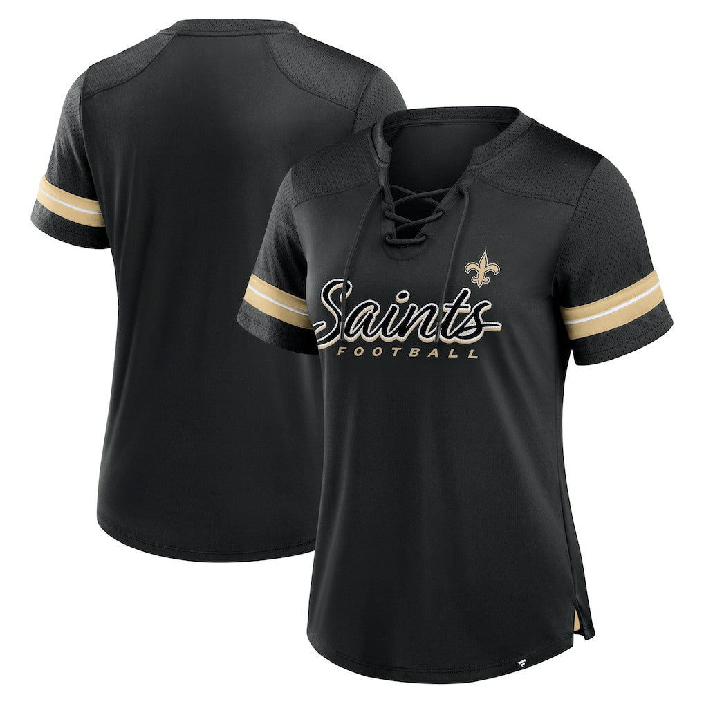 New Orleans Saints Women's Play Script Lace-Up T-Shirt | NFL Outlet