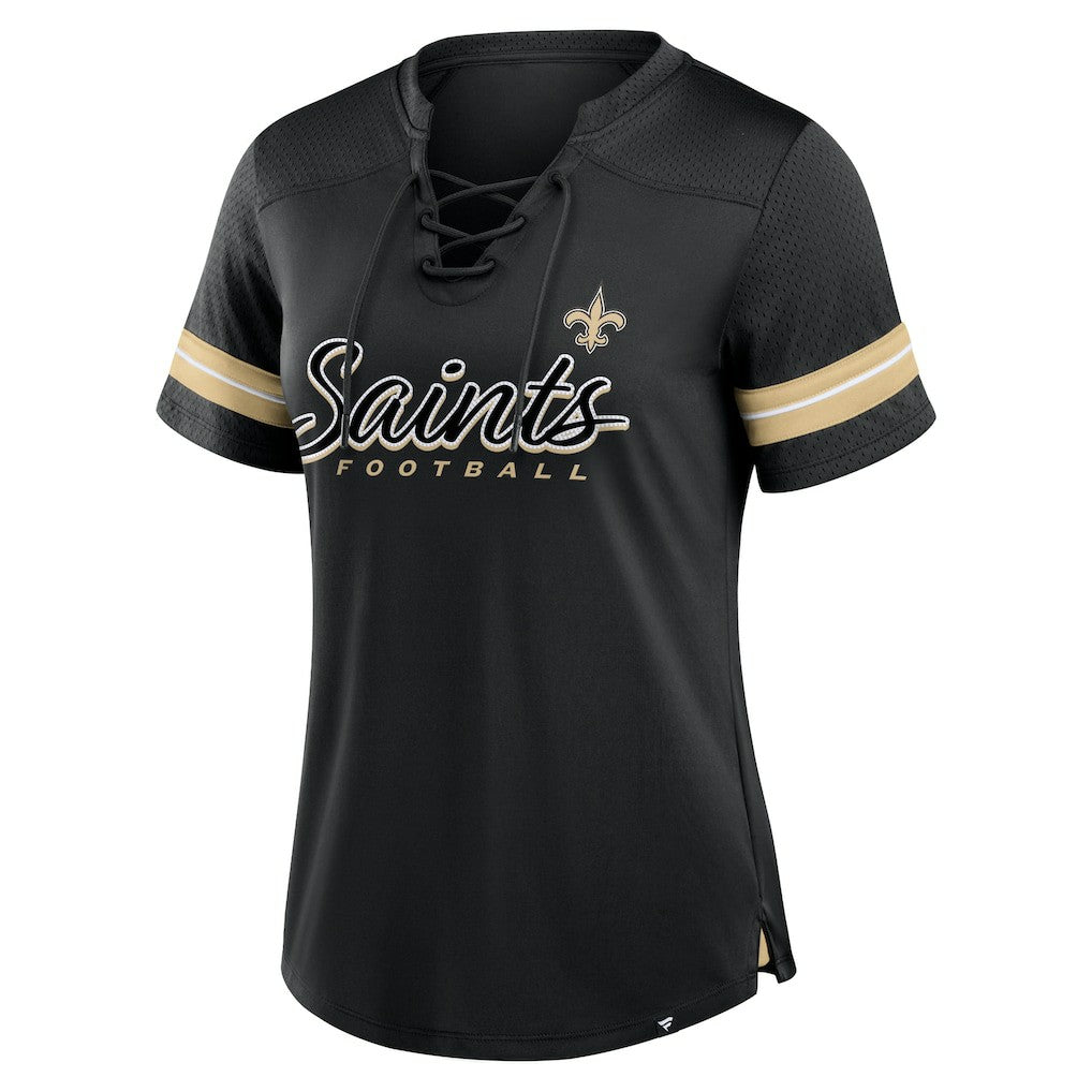 New Orleans Saints Women's Play Script Lace-Up T-Shirt | NFL Outlet