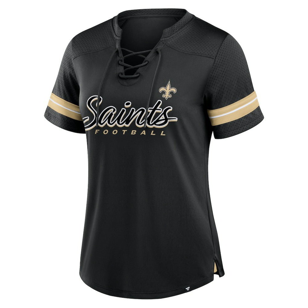 New Orleans Saints Women's Play Script Lace-Up T-Shirt | NFL Outlet