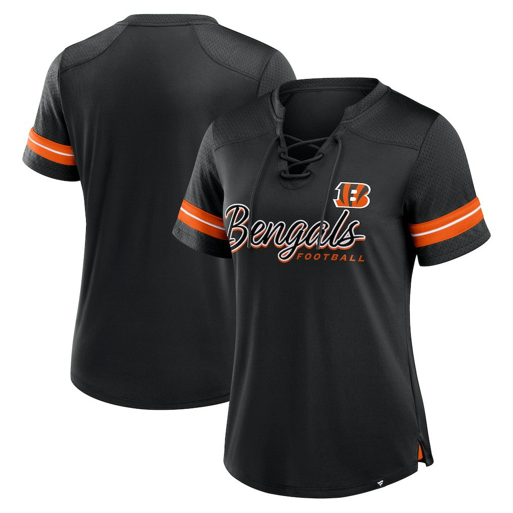 Cincinnati Bengals Women's Play Script Lace-Up T-Shirt | NFL Sale