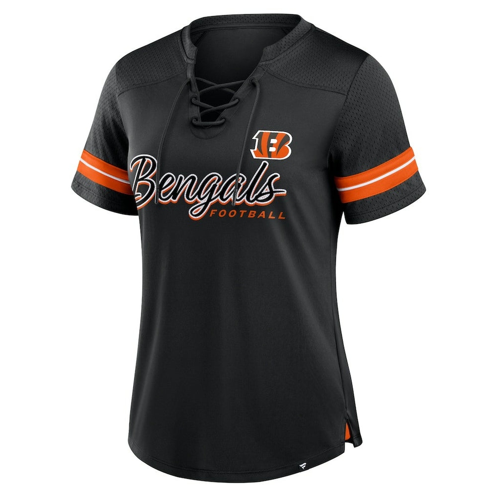 Cincinnati Bengals Women's Play Script Lace-Up T-Shirt | NFL Sale