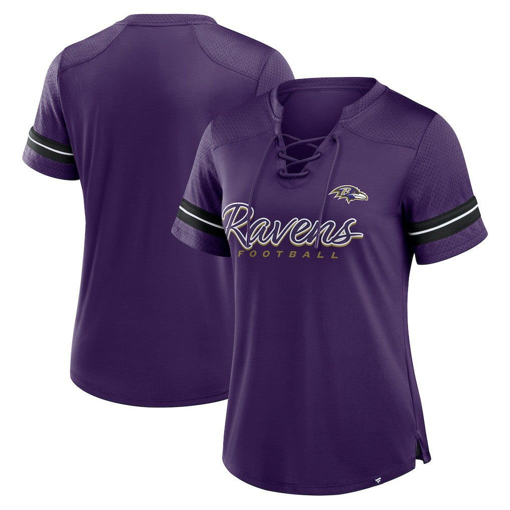 Baltimore Ravens Women's Play Script Lace-Up T-Shirt | NFL Outlet