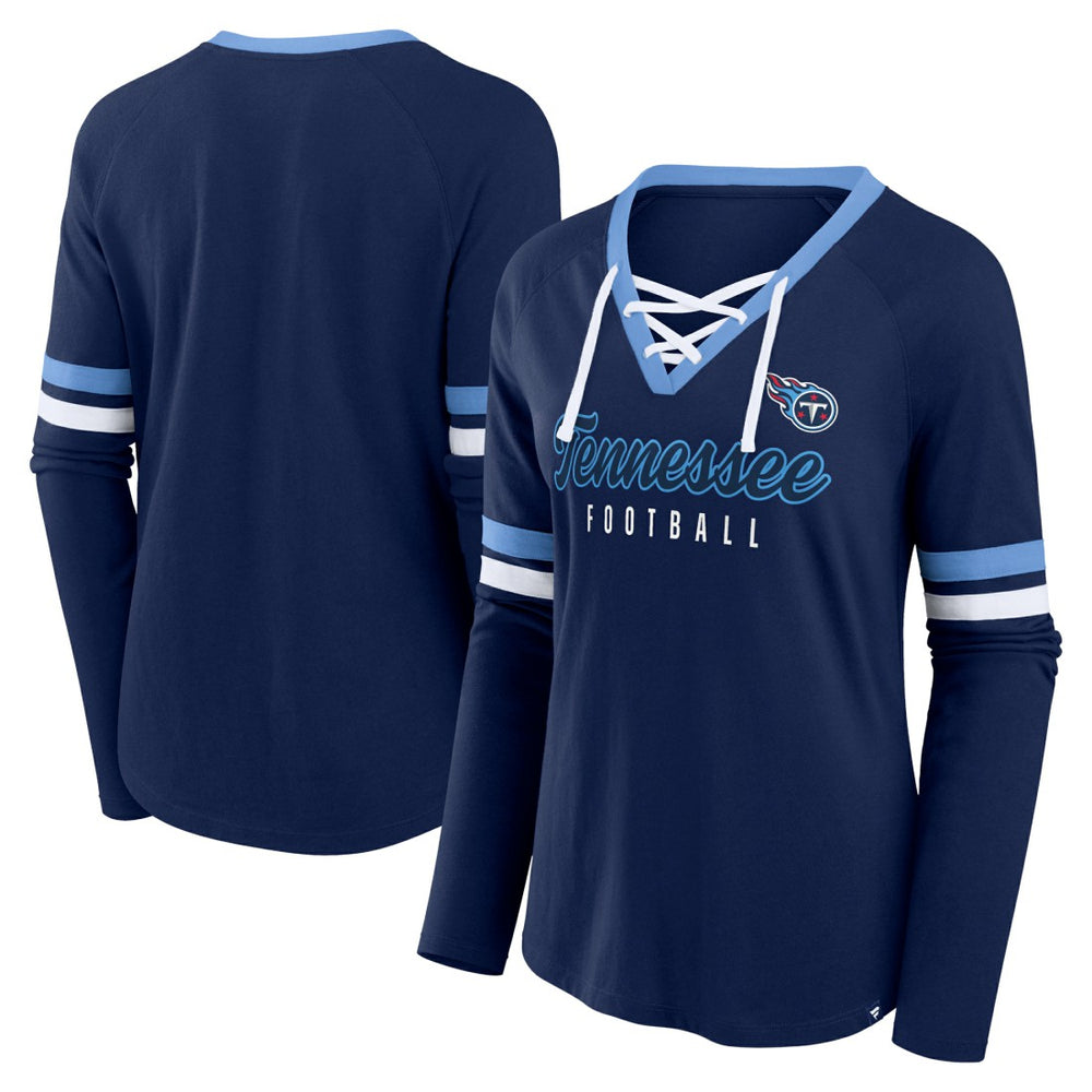 Tennessee Titans Women's Won and Done Lace-Up Long Sleeve Fashion Top | NFL Outlet