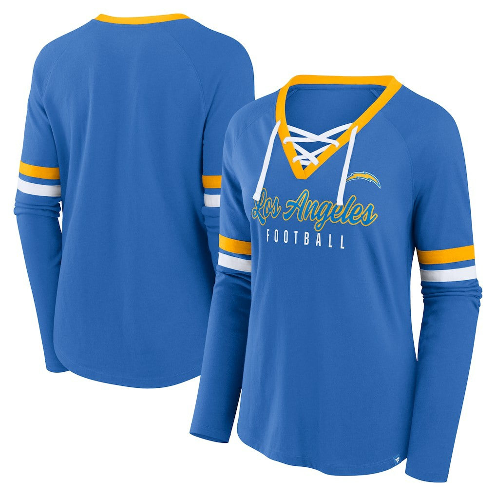 Los Angeles Chargers Women's Won and Done Lace-Up Long Sleeve Fashion Top | NFL Discount
