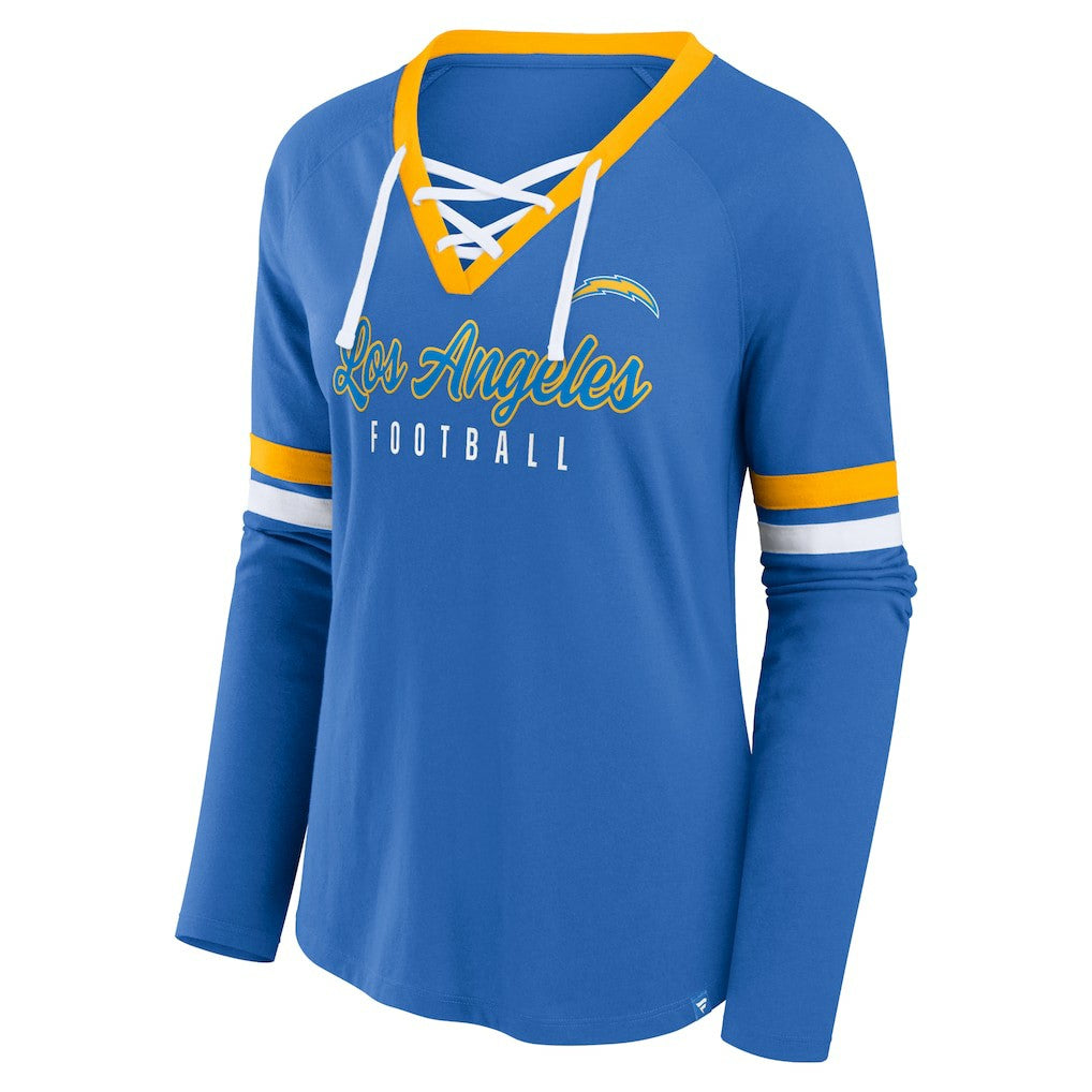 Los Angeles Chargers Women's Won and Done Lace-Up Long Sleeve Fashion Top | NFL Discount