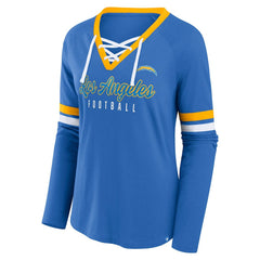 Los Angeles Chargers Women's Won and Done Lace-Up Long Sleeve Fashion Top | NFL Discount