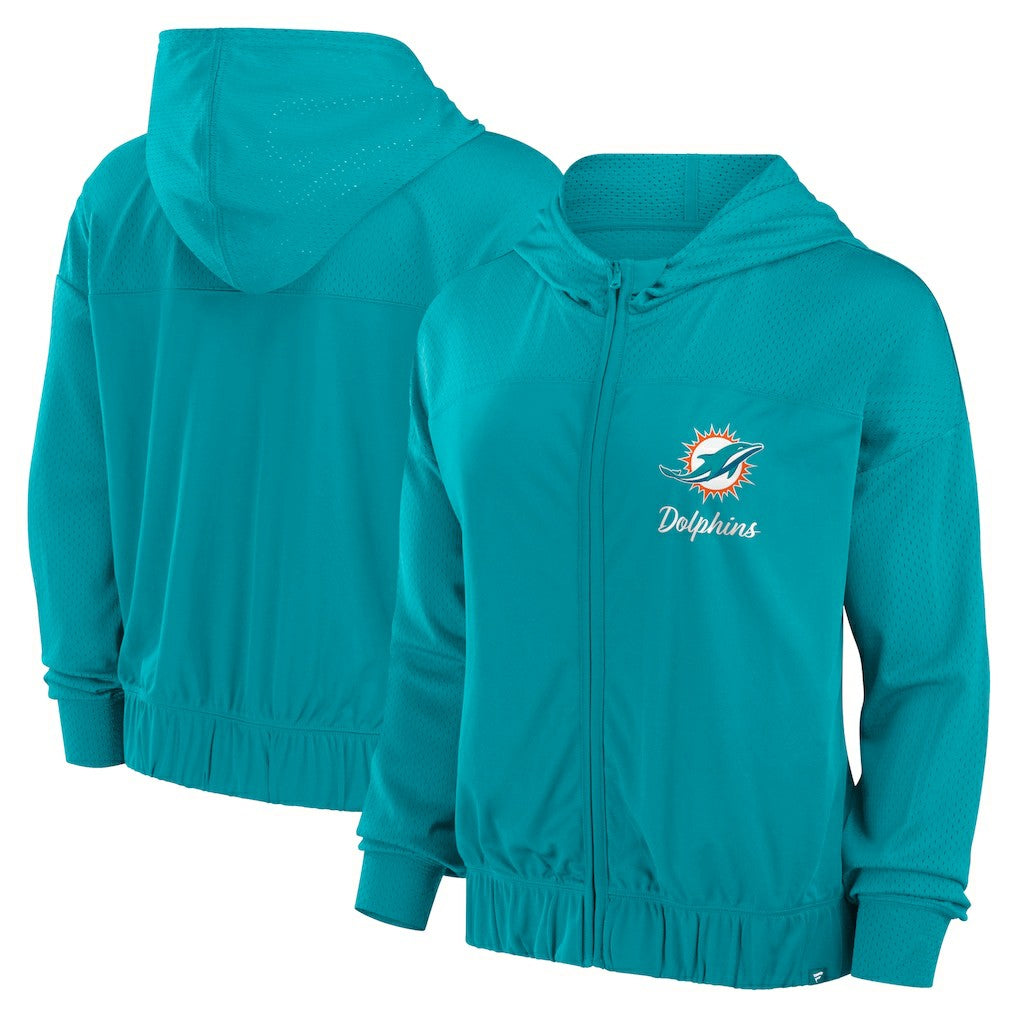 Miami Dolphins Women's Script Lock Full-Zip Hoodie | NFL Outlet