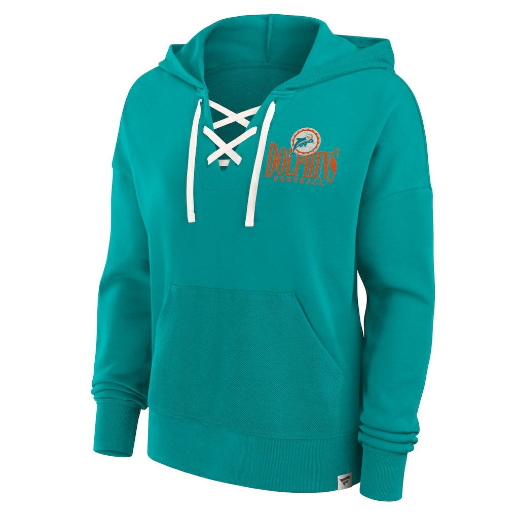 Miami Dolphins Women's Blitz Left Lace-Up Pullover Hoodie | NFL Discount
