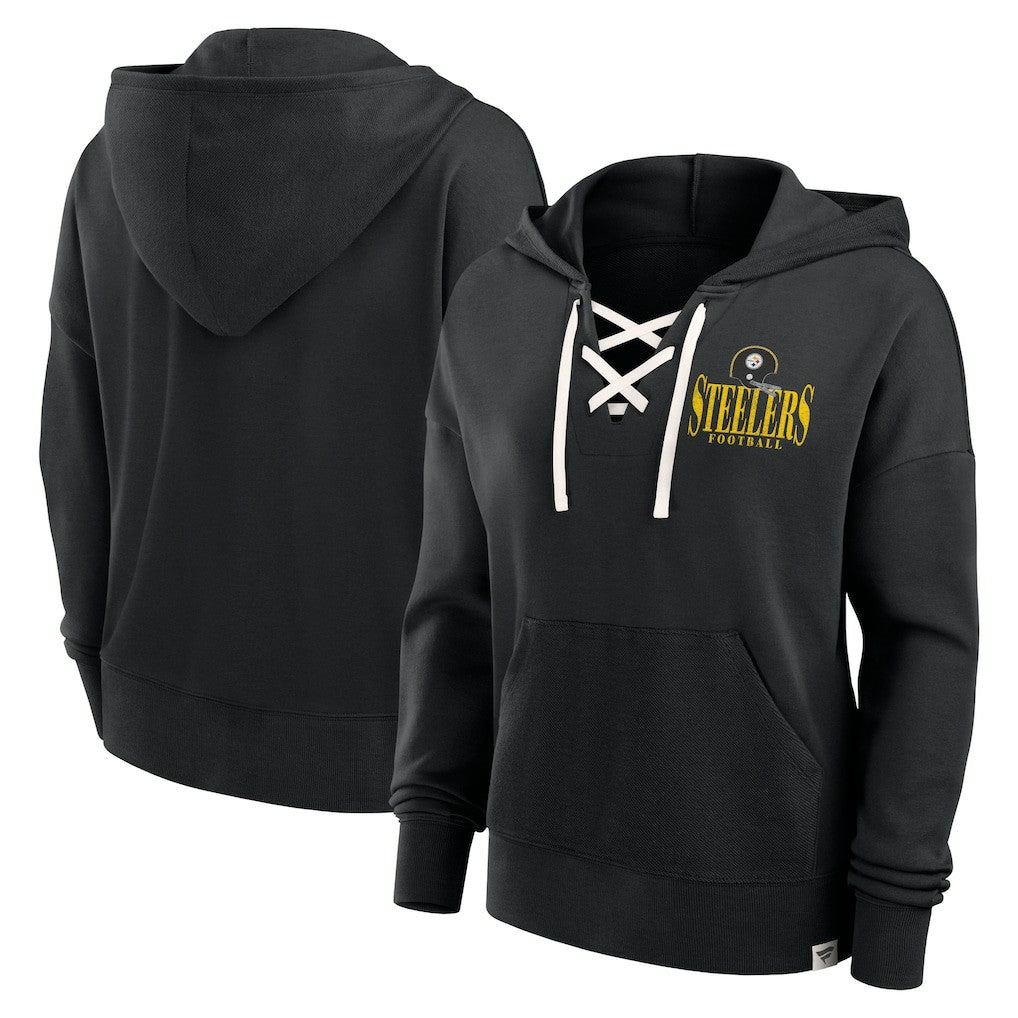 Pittsburgh Steelers Women's Blitz Left Lace-Up Pullover Hoodie | NFL Online
