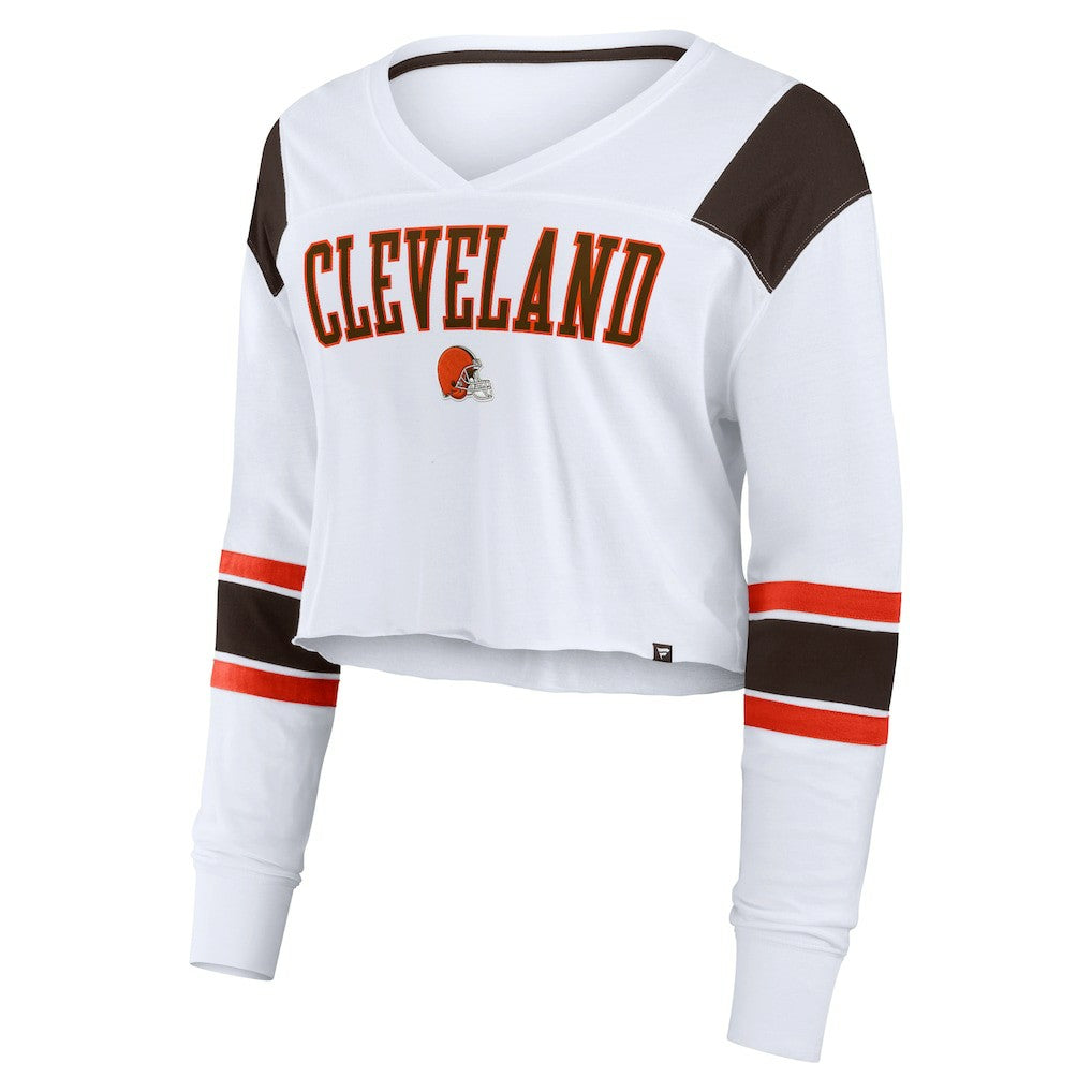 Cleveland Browns Women's Stretch Cropped Fashion Long Sleeve T-Shirt | NFL On sale