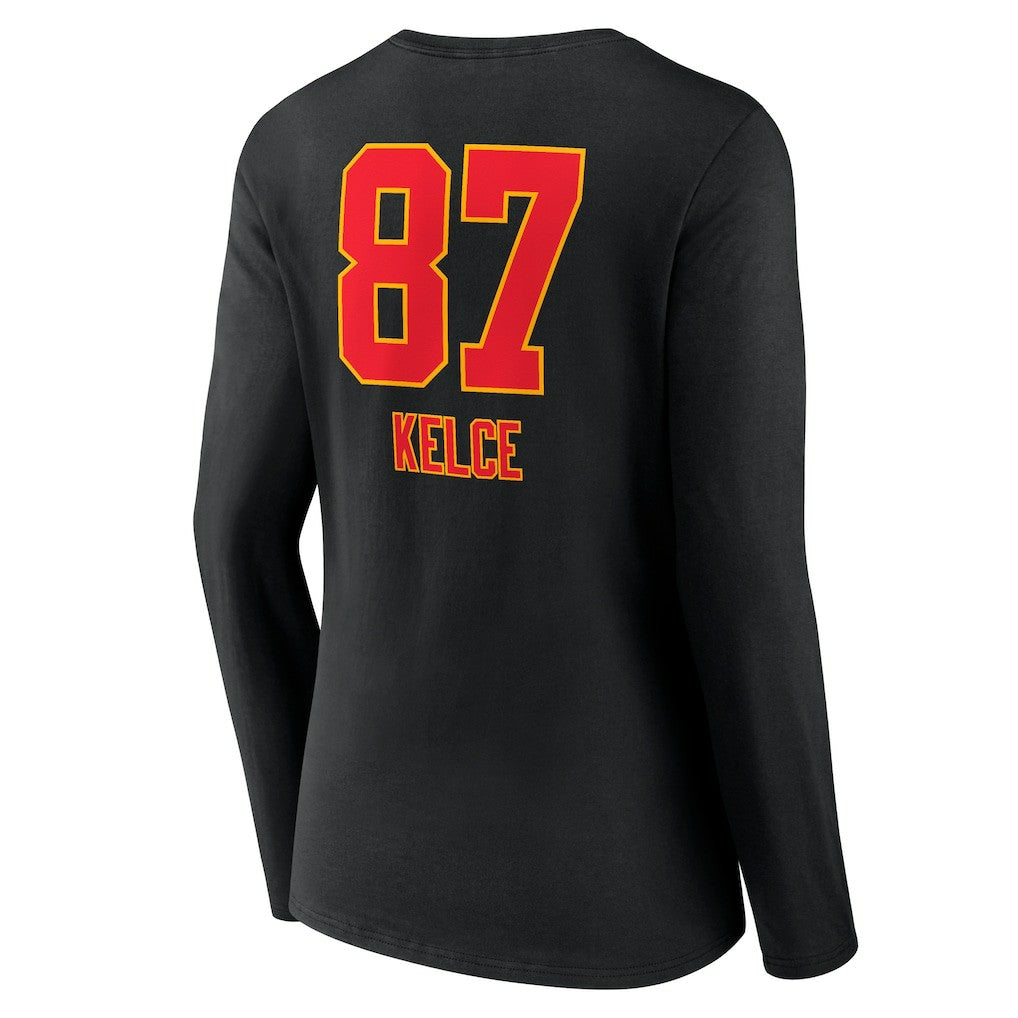 Kansas City Chiefs Travis Kelce  Women's Team Wordmark Player Name & Number Long Sleeve V-Neck T-Shirt | NFL Sale