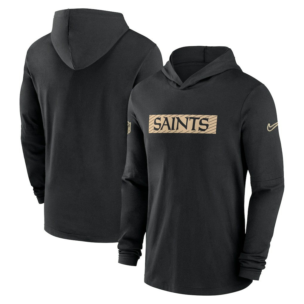 New Orleans Saints 2024/25 Sideline Performance Long Sleeve Hoodie T-Shirt | NFL Sale