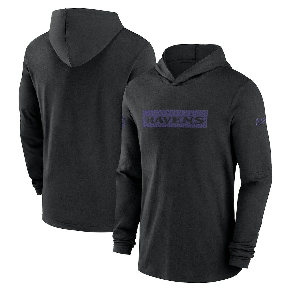 Baltimore Ravens 2024/25 Sideline Performance Long Sleeve Hoodie T-Shirt | NFL Outlet