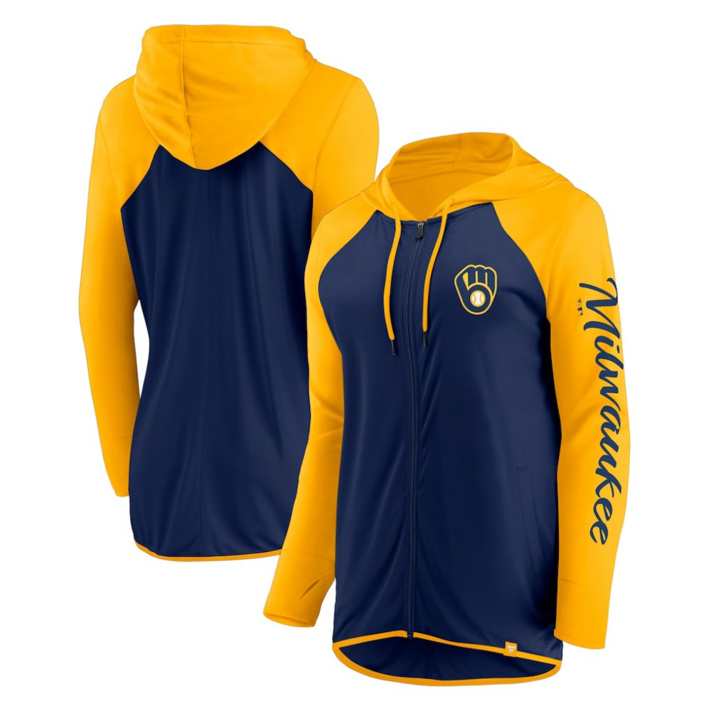 Milwaukee Brewers Fanatics Women's Script Sleeve Full-Zip Hoodie - MLB Hoodies