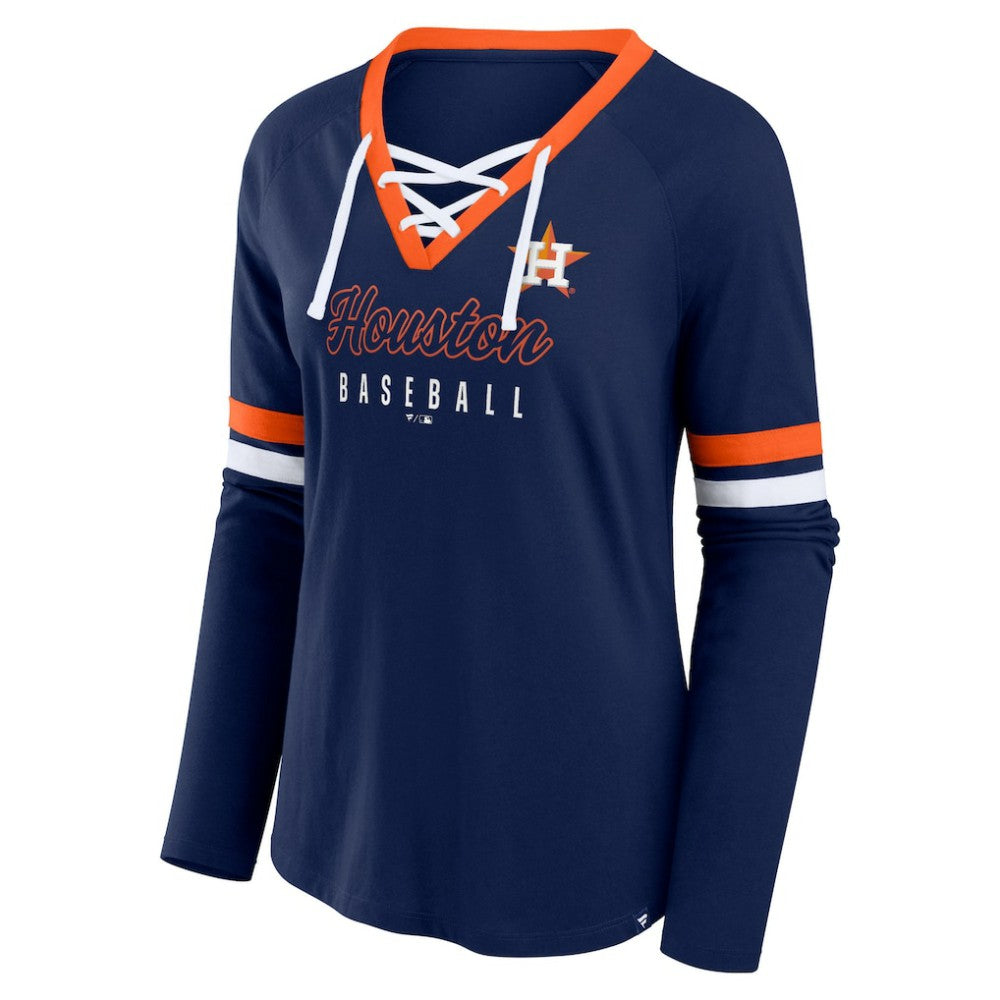 Houston Astros Fanatics Women's Won & Done Raglan Lace-Up Long Sleeve T-Shirt - MLB T-shirts