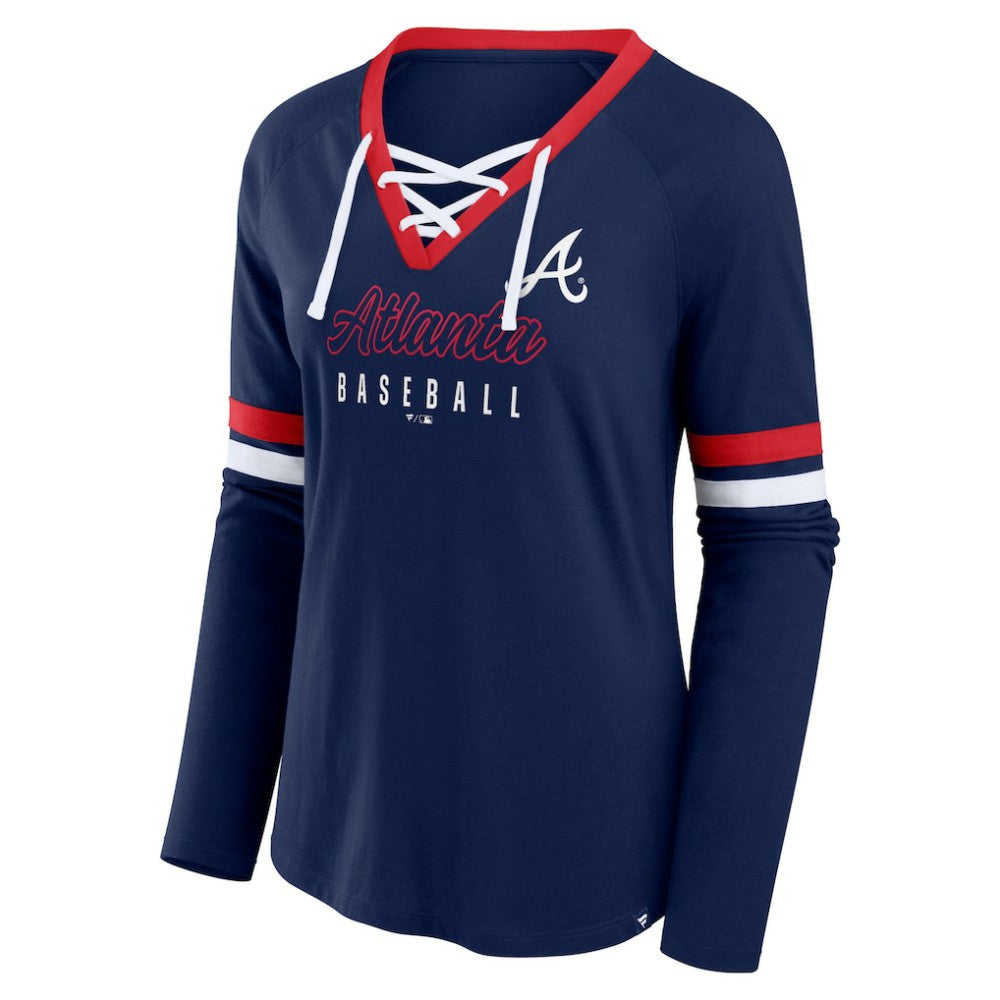 Atlanta Braves Fanatics Women's Won & Done Raglan Lace-Up Long Sleeve T-Shirt - MLB T-shirts