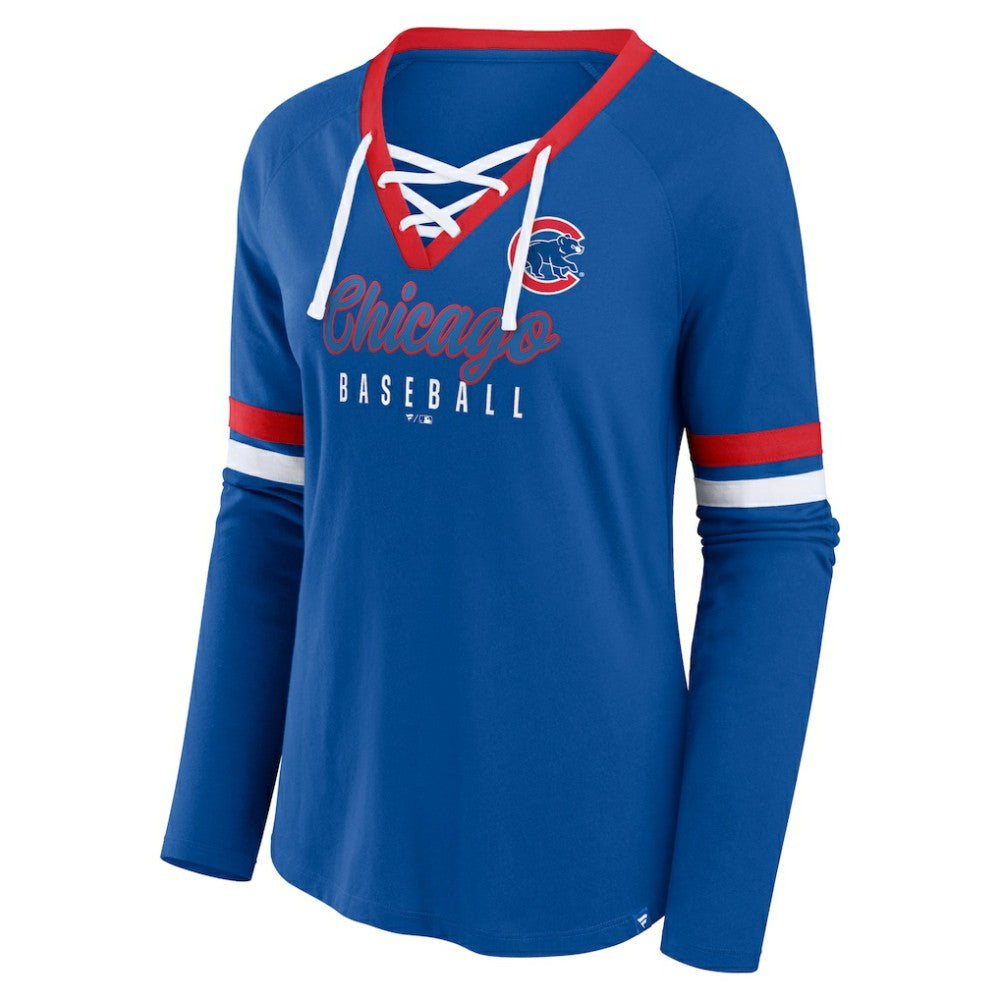 Chicago Cubs Fanatics Women's Won & Done Raglan Lace-Up Long Sleeve T-Shirt - MLB T-shirts