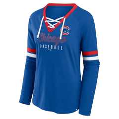 Chicago Cubs Fanatics Women's Won & Done Raglan Lace-Up Long Sleeve T-Shirt - MLB T-shirts