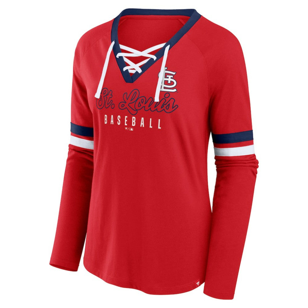 St. Louis Cardinals Fanatics Women's Won & Done Raglan Lace-Up Long Sleeve T-Shirt - MLB T-shirts