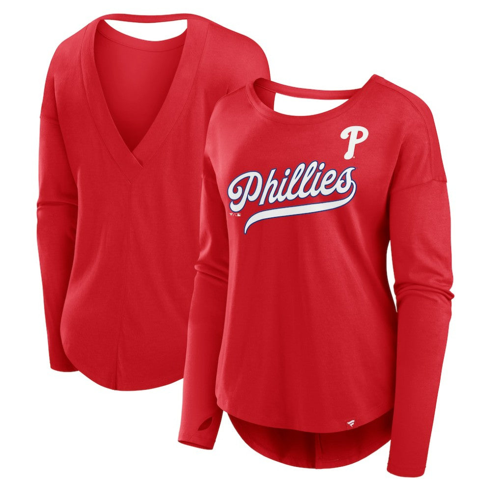 Philadelphia Phillies Fanatics Women's Core Boat Neck Long Sleeve T-Shirt  - MLB T-shirts