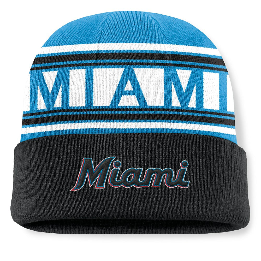 Miami Marlins Fanatics Fundamental Team Stripe Cuffed Knit Hat - MLB Hats