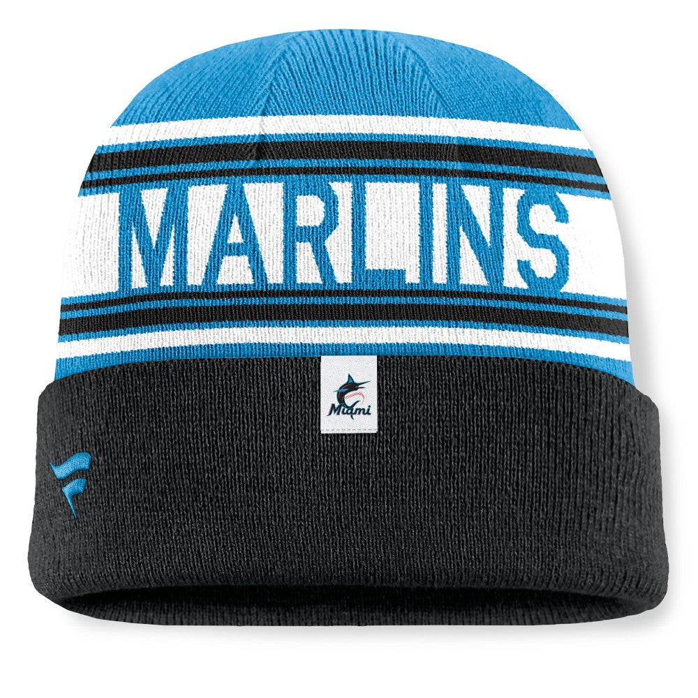 Miami Marlins Fanatics Fundamental Team Stripe Cuffed Knit Hat - MLB Hats