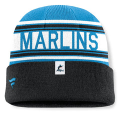 Miami Marlins Fanatics Fundamental Team Stripe Cuffed Knit Hat - MLB Hats