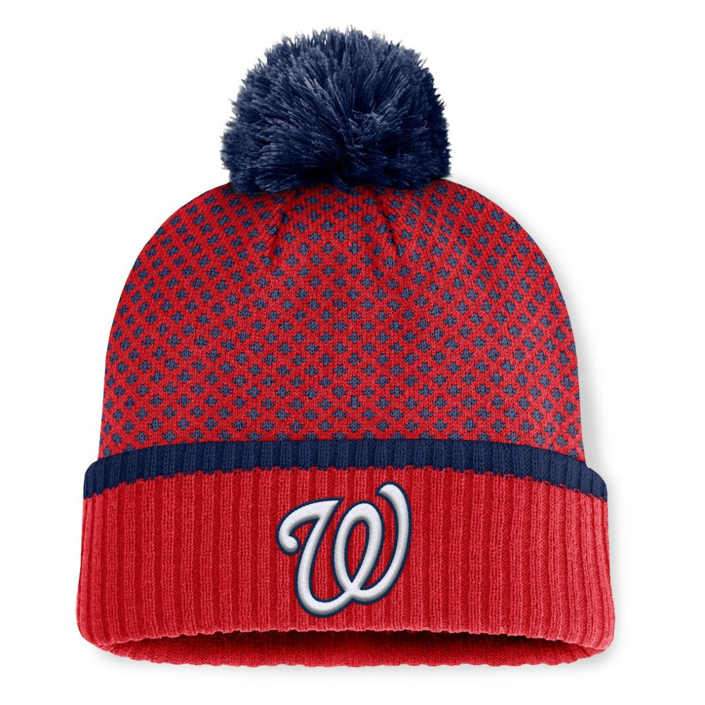 Washington Nationals Fanatics Women's Fundamental Jacquard Cuffed Knit Hat with Pom - MLB Hats