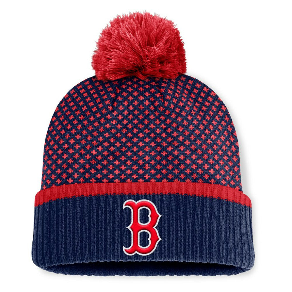 Boston Red Sox Fanatics Women's Fundamental Jacquard Cuffed Knit Hat with Pom - MLB Hats