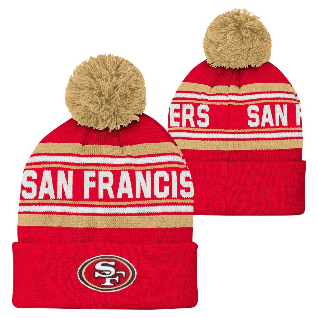 San Francisco 49ers Youth Jacquard Cuffed Knit Hat with Pom | NFL Hot