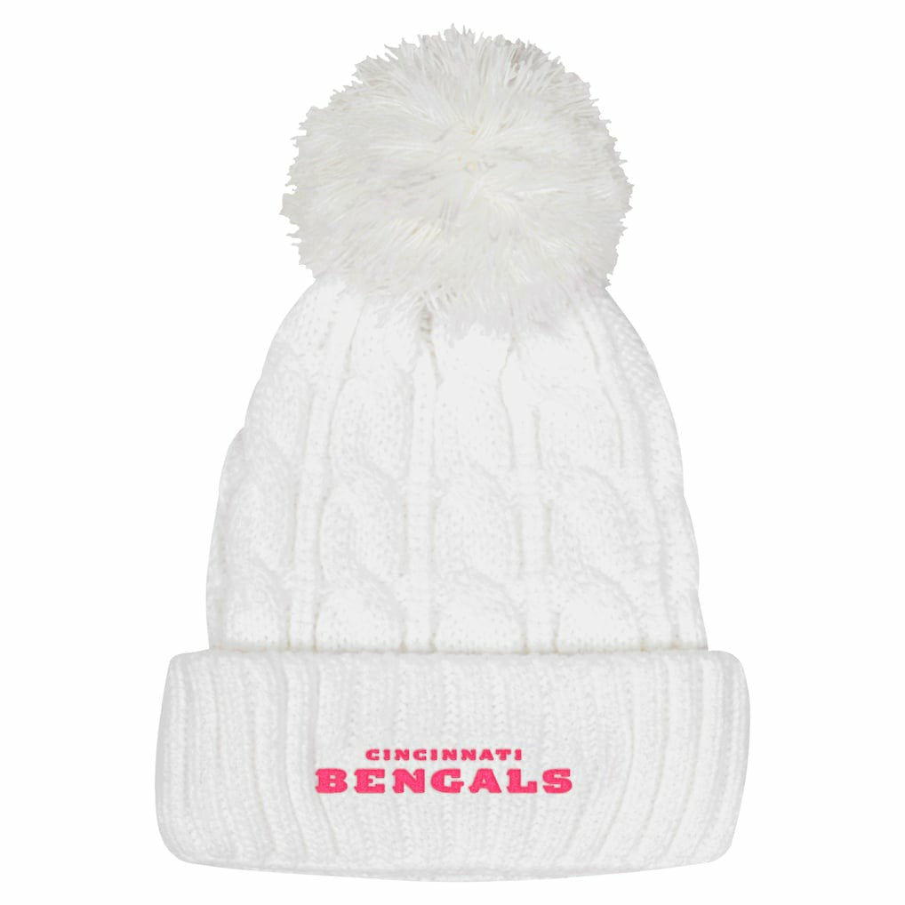 Cincinnati Bengals Girls Youth Cable Cuffed Knit Hat with Pom | NFL Near me