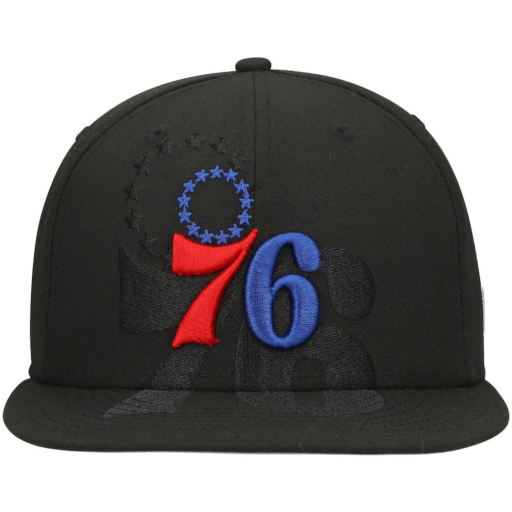 Black Philadelphia 76ers Blackout Shadow Logo 59FIFTY Fitted Hat | NBA