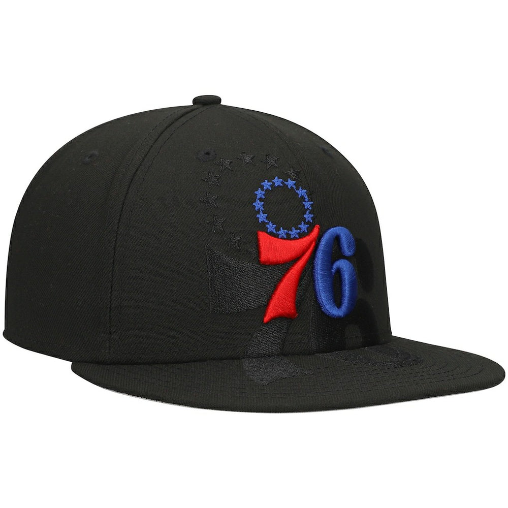Black Philadelphia 76ers Blackout Shadow Logo 59FIFTY Fitted Hat | NBA