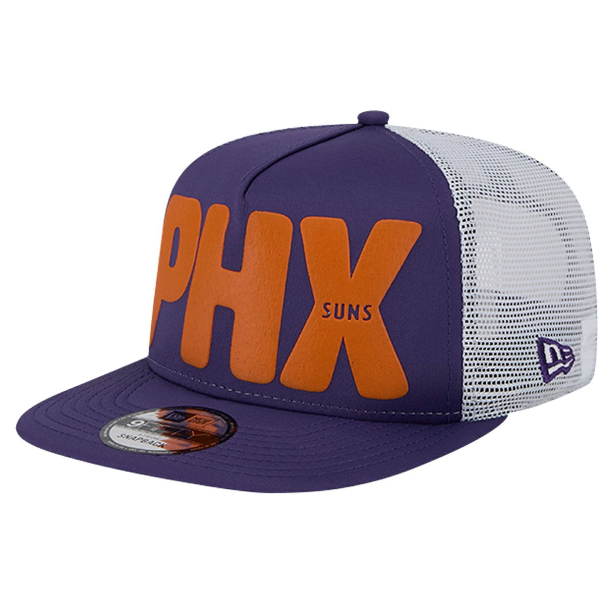 Purple Phoenix Suns Puff Print Team Code A-Frame 9FIFTY Trucker Snapback Hat | NBA