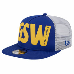 Royal Golden State Warriors Puff Print Team Code A-Frame 9FIFTY Trucker Snapback Hat sale | NBA