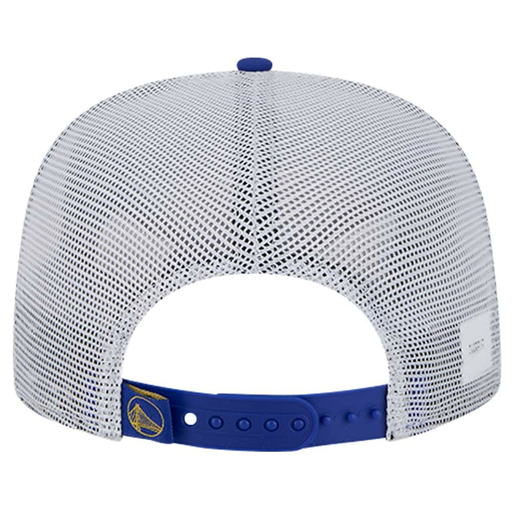 Royal Golden State Warriors Puff Print Team Code A-Frame 9FIFTY Trucker Snapback Hat sale | NBA
