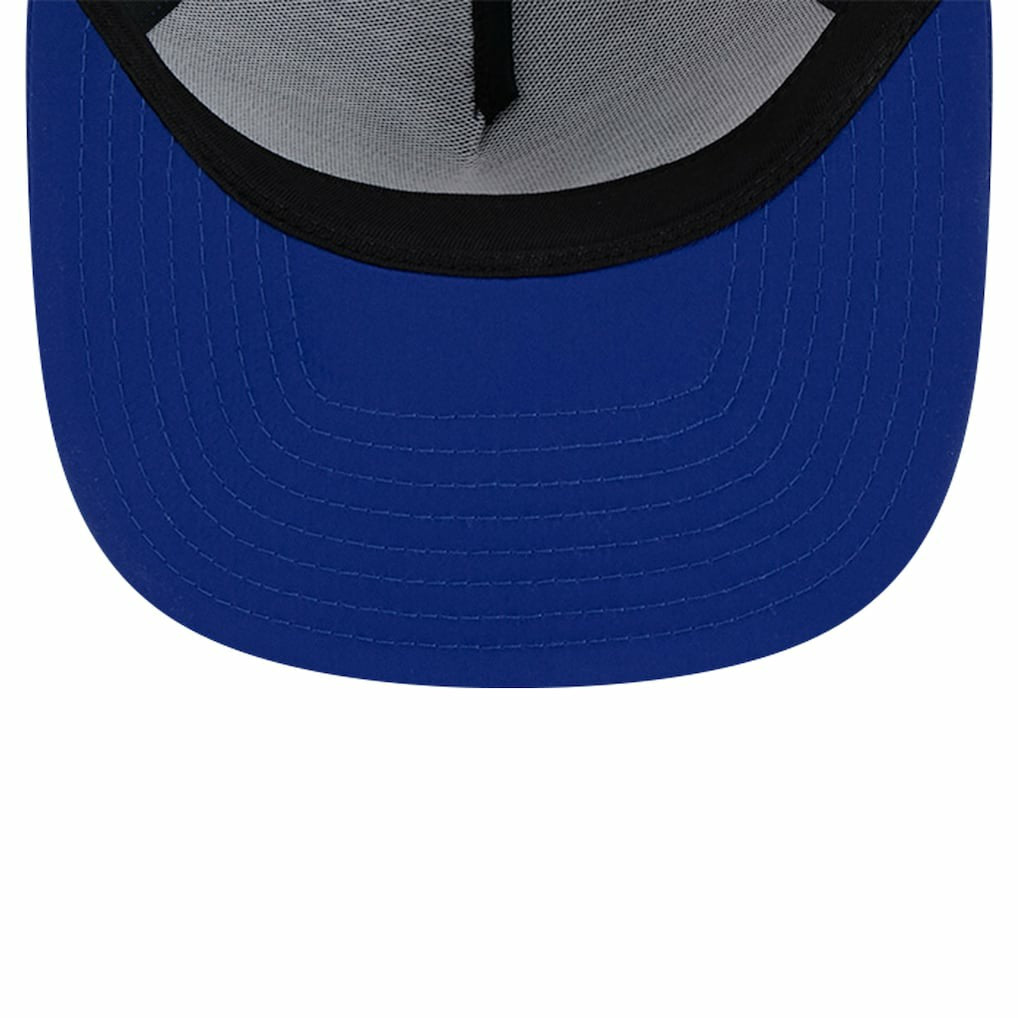 Royal Golden State Warriors Puff Print Team Code A-Frame 9FIFTY Trucker Snapback Hat sale | NBA