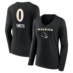 Baltimore Ravens Roquan Smith  Women's Team Wordmark Player Name & Number Long Sleeve V-Neck T-Shirt | NFL Discount
