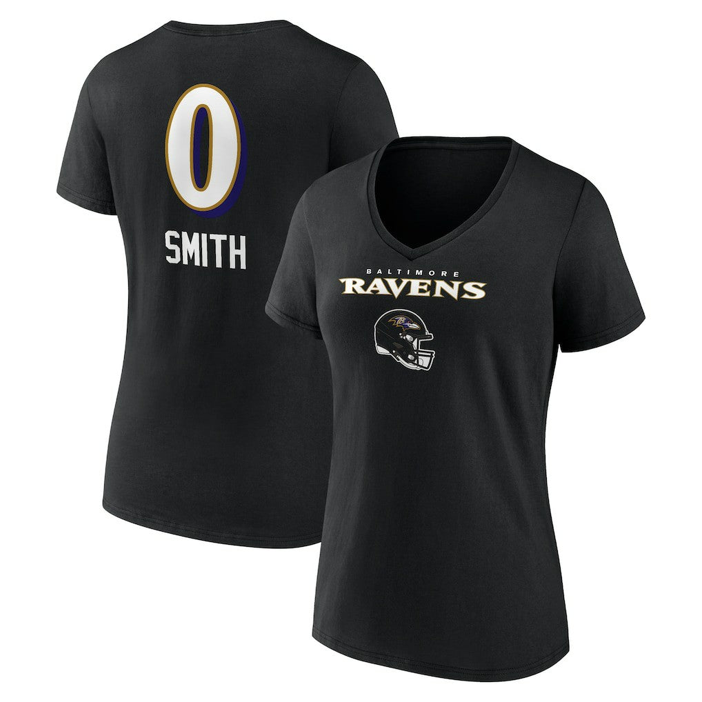 Baltimore Ravens Roquan Smith  Women's Team Wordmark Player Name & Number V-Neck T-Shirt | NFL Sale