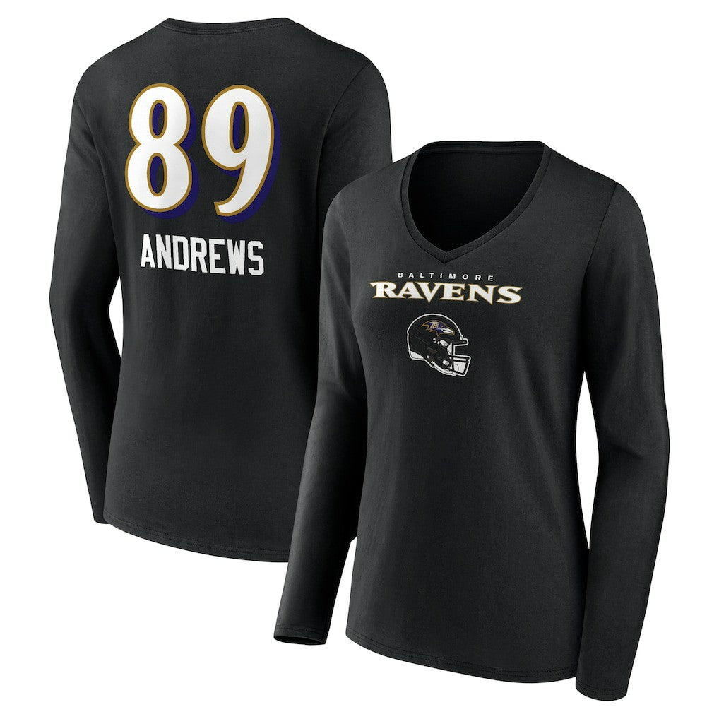 Baltimore Ravens Mark Andrews  Women's Team Wordmark Player Name & Number Long Sleeve V-Neck T-Shirt | NFL Near me