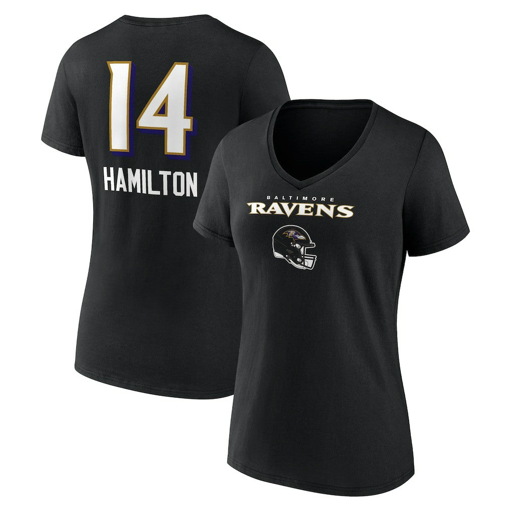 Baltimore Ravens Kyle Hamilton  Women's Team Wordmark Player Name & Number V-Neck T-Shirt | NFL Hot