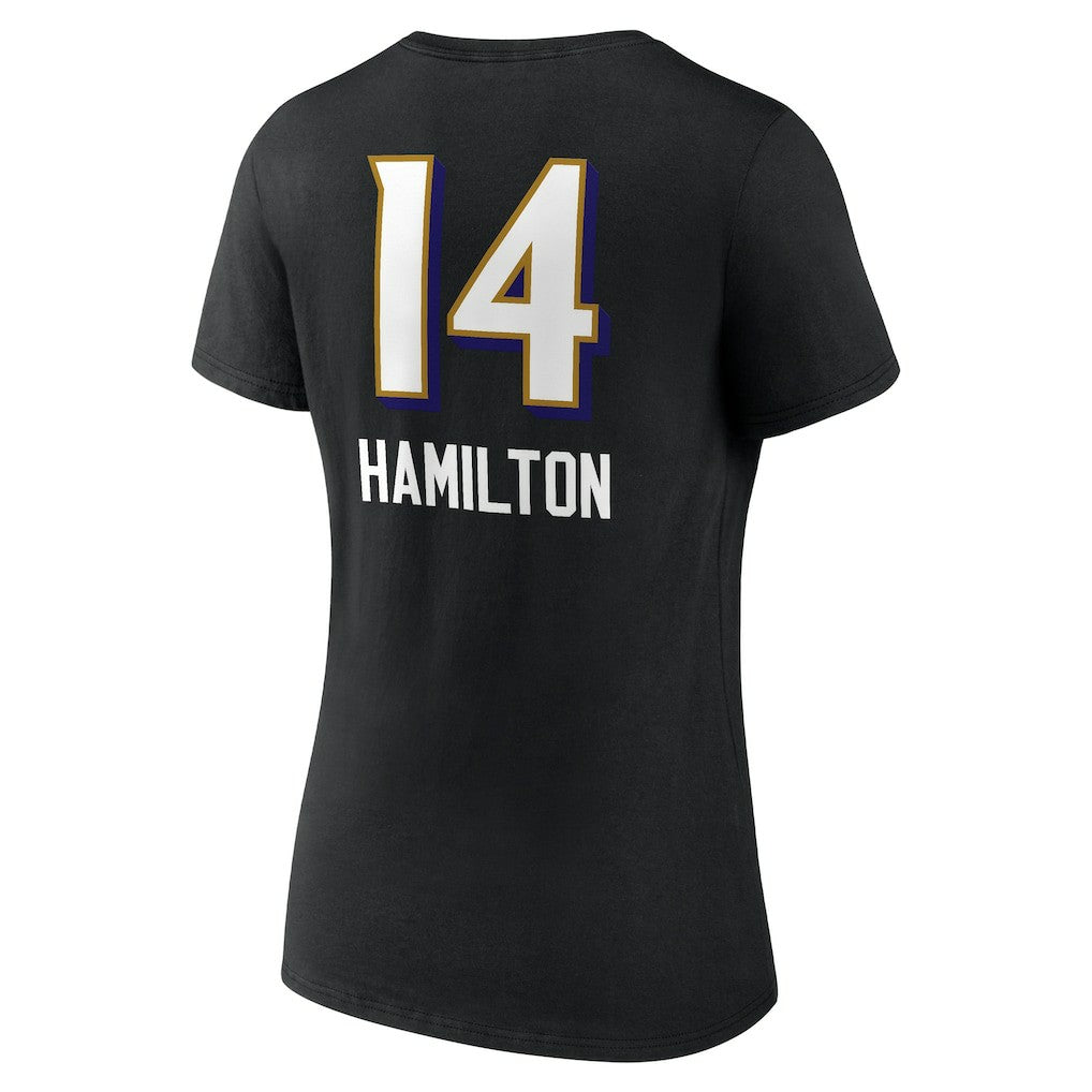 Baltimore Ravens Kyle Hamilton  Women's Team Wordmark Player Name & Number V-Neck T-Shirt | NFL Hot
