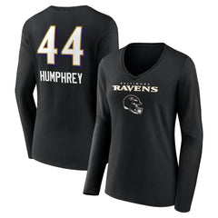 Baltimore Ravens Marlon Humphrey  Women's Team Wordmark Player Name & Number Long Sleeve V-Neck T-Shirt | NFL Hot