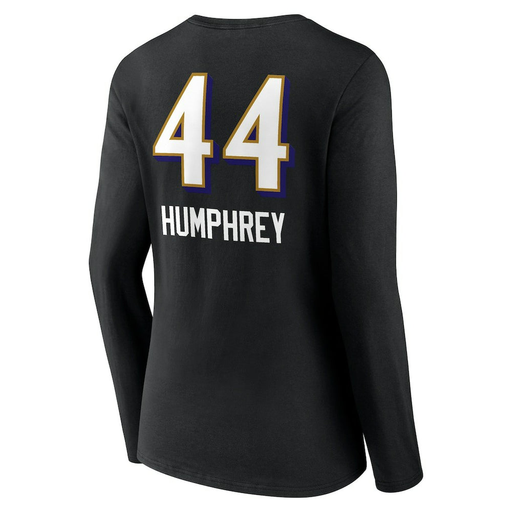 Baltimore Ravens Marlon Humphrey  Women's Team Wordmark Player Name & Number Long Sleeve V-Neck T-Shirt | NFL Hot