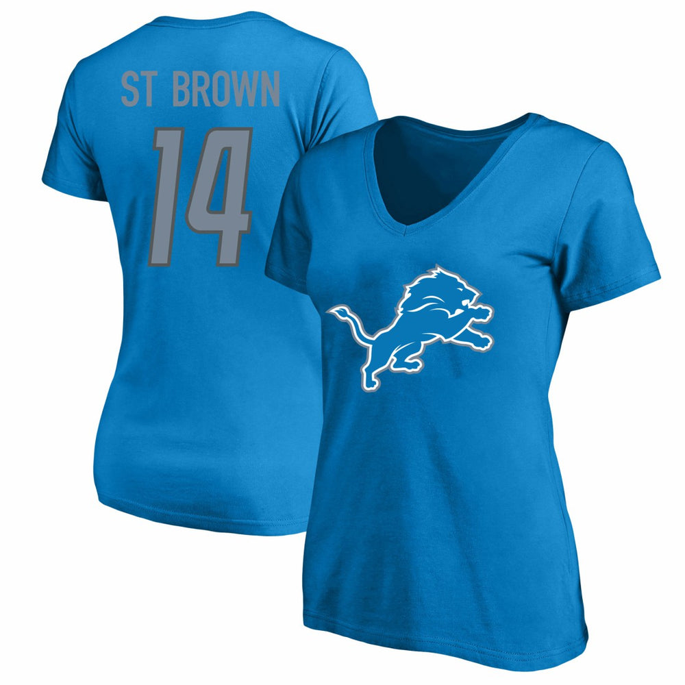 Detroit Lions Amon-Ra St. Brown  Women's Plus Size Name & Number V-Neck T-Shirt | NFL Sale