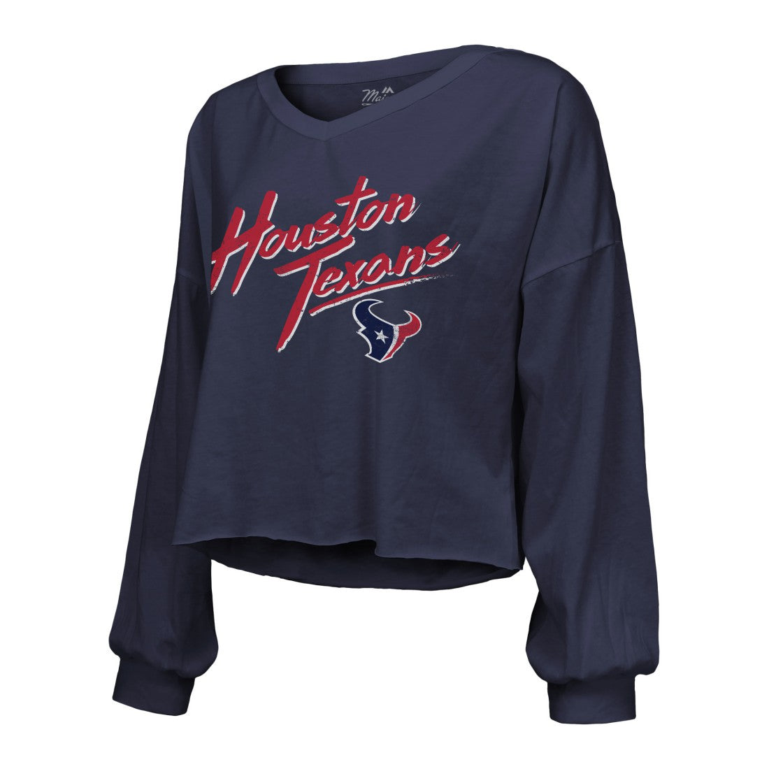 Houston Texans C.J. Stroud  Majestic Threads Women's Name & Number Script Off-Shoulder Cropped Long Sleeve T-Shirt | NFL Near me