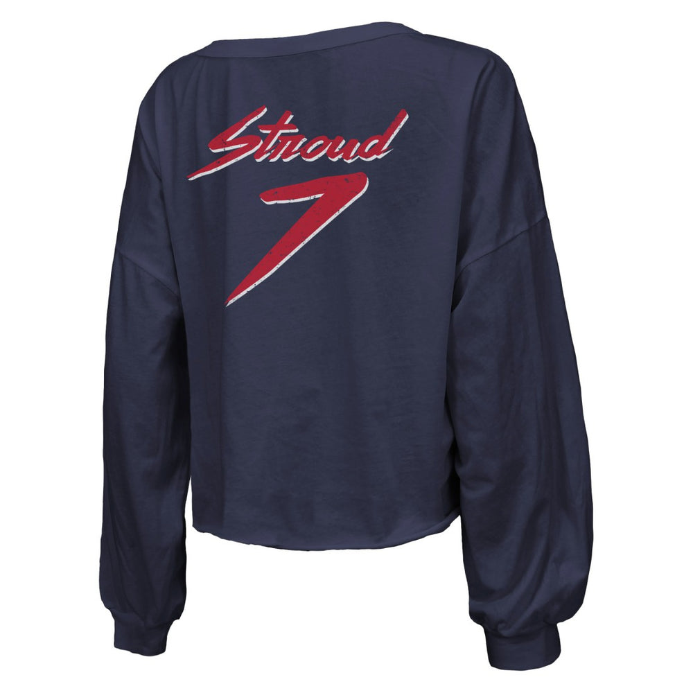 Houston Texans C.J. Stroud  Majestic Threads Women's Name & Number Script Off-Shoulder Cropped Long Sleeve T-Shirt | NFL Near me