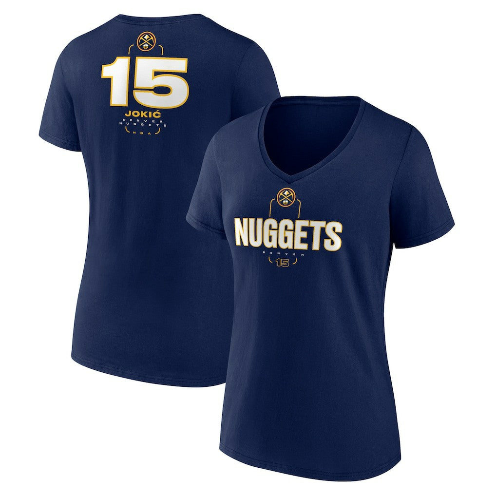 Navy Nikola Jokic Denver Nuggets Women's Behind The Back Name & Number V-Neck T-Shirt sale | NBA